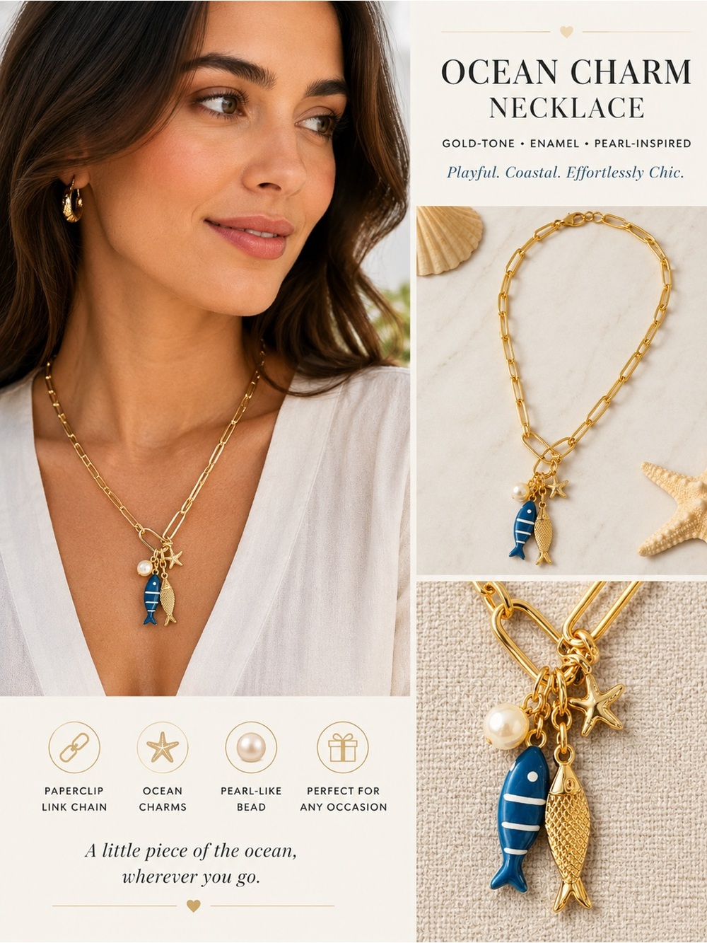 J. Crew Gold Tone Necklace with Nautical Charms
